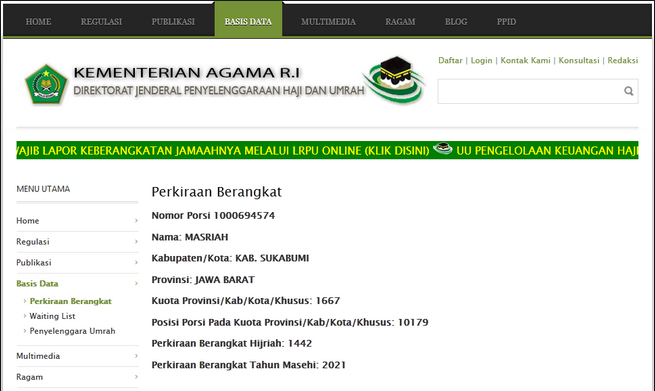 cara mengecek nomor porsi